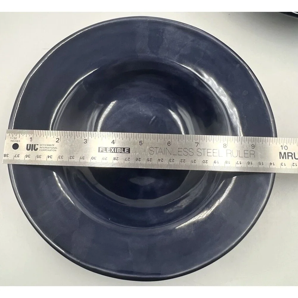 4 Large Rim Soup Pasta Bowls Pottery Barn Sausalito Sapphire Blue 10